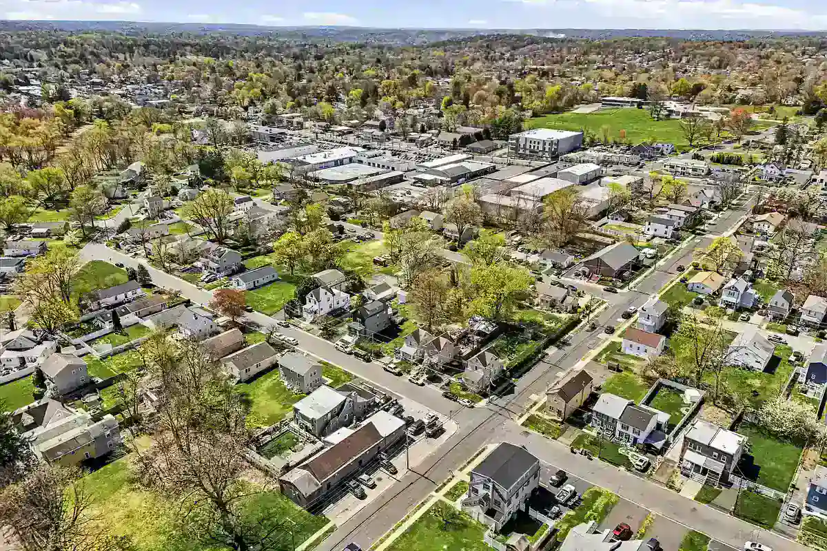 Aerial view of a residential neighborhood