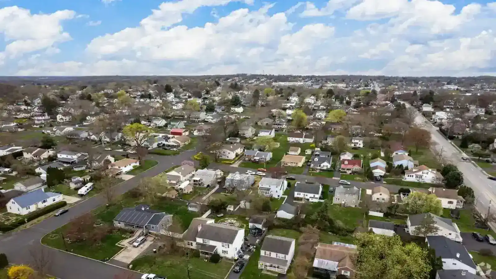 Aerial view of a residential neighborhood.