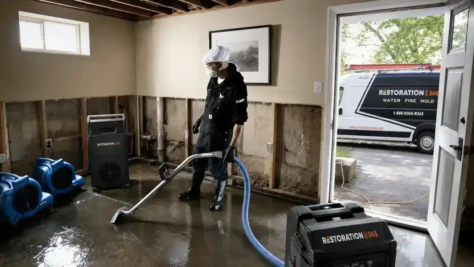 Restoration 365 emergency water damage cleanup in Willow Grove, PA — flooded basement