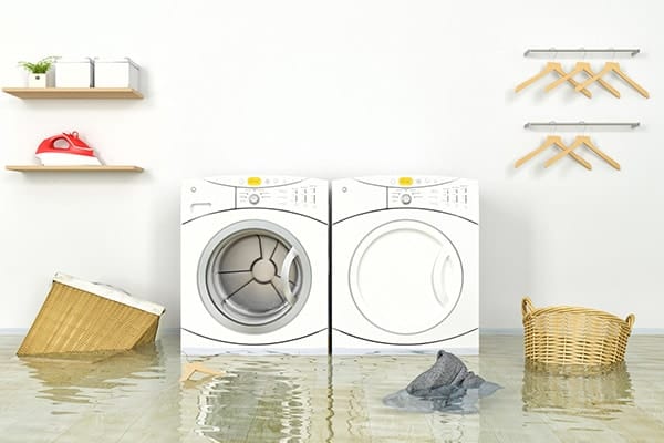 Broken washing machine causes flooding and water damage.
