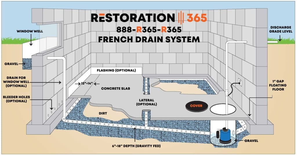 Interior French Drain and Sump Pump Diagram